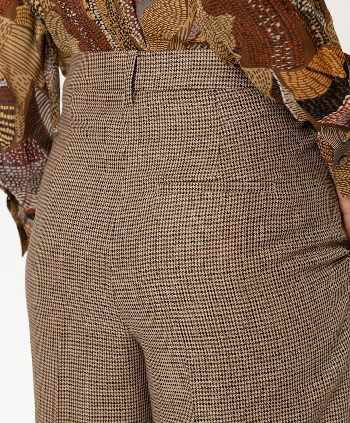 Glencheck-Tapered-Pants dames broek beige