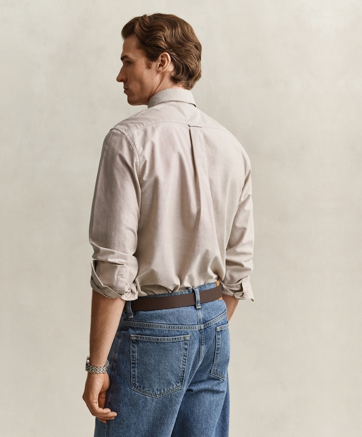 Heren overhemd lange mouw beige