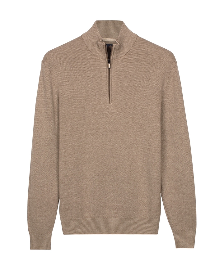 Heren trui met rits beige