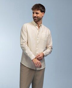 Heren overhemd lange mouw beige