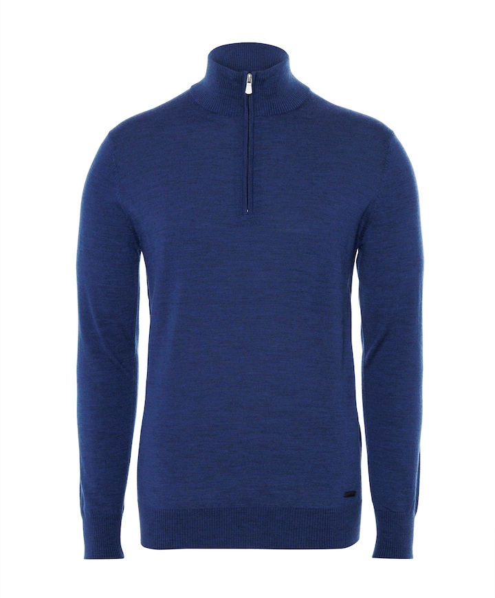 Heren trui met rits blauw