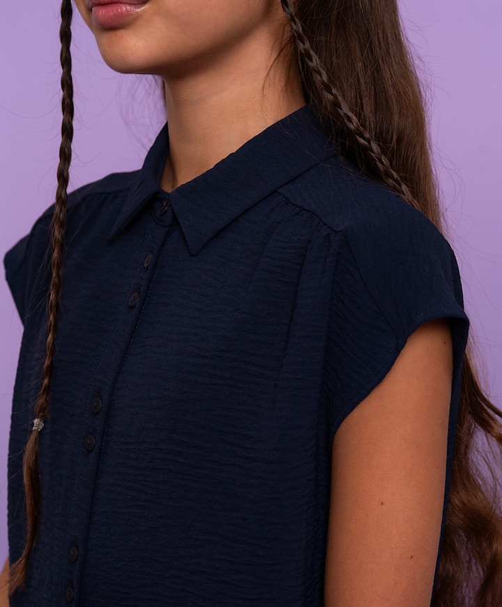 Meisjes blouse korte mouw blauw