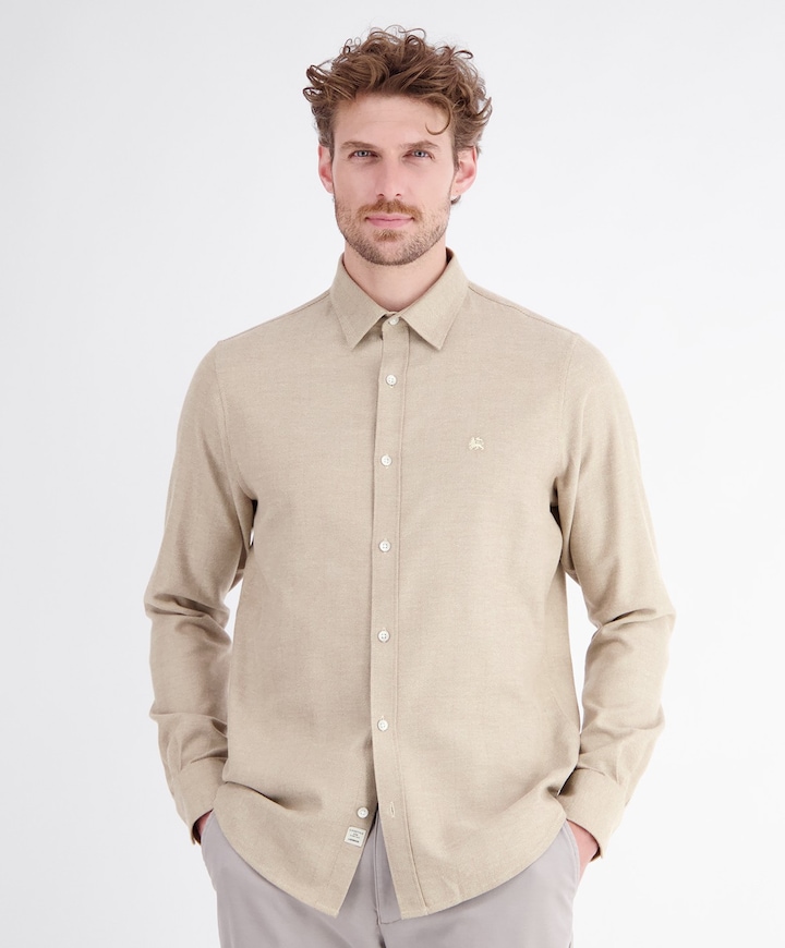 Heren overhemd lange mouw beige