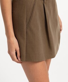 Geweven met plooien dames skort bruin