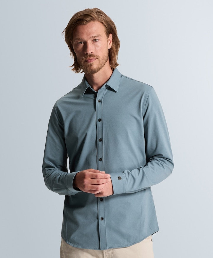 Heren overhemd lange mouw blauw