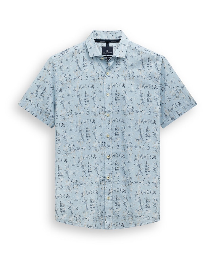 Heren overhemd korte mouw blauw