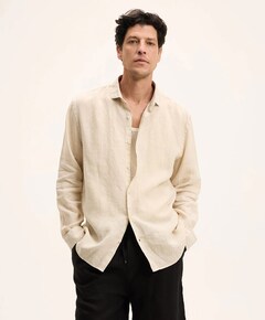 Heren overhemd lange mouw beige