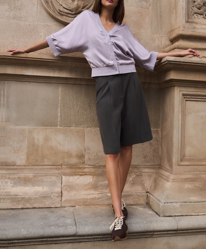 Geweven met hoge taille dames bermuda bruin