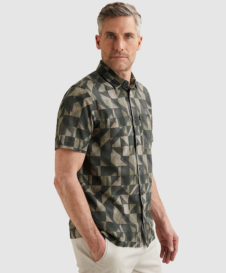 Heren overhemd korte mouw blauw