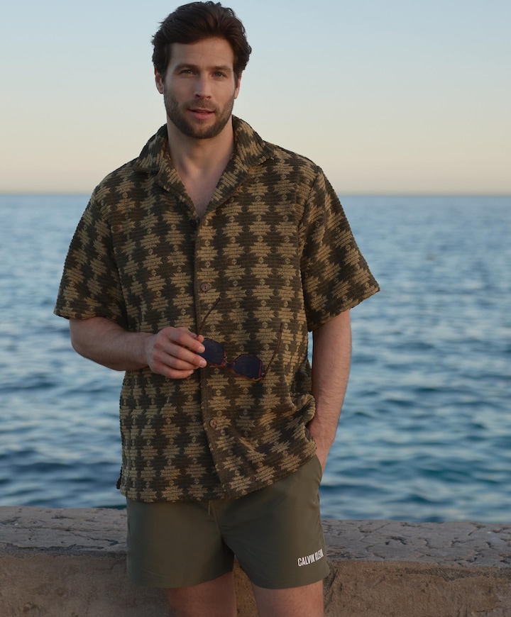 Heren overhemd korte mouw groen