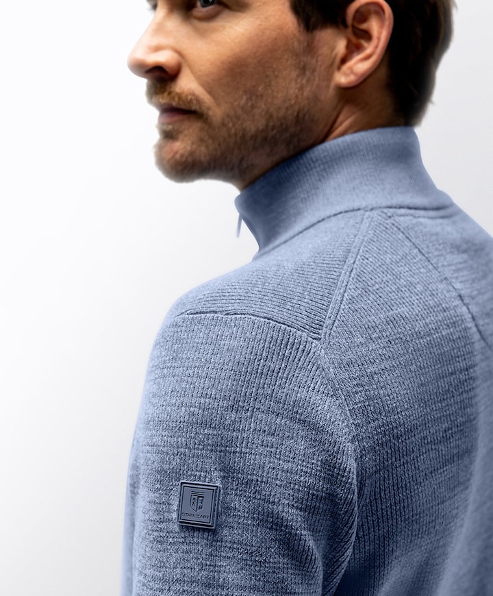 Heren trui met rits blauw