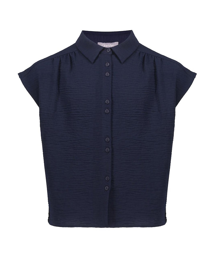 Meisjes blouse korte mouw blauw