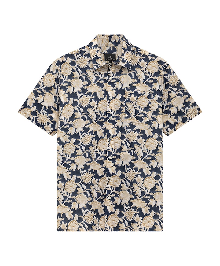 Heren overhemd korte mouw blauw