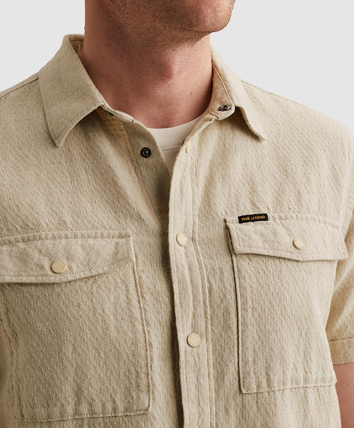Heren overhemd korte mouw beige