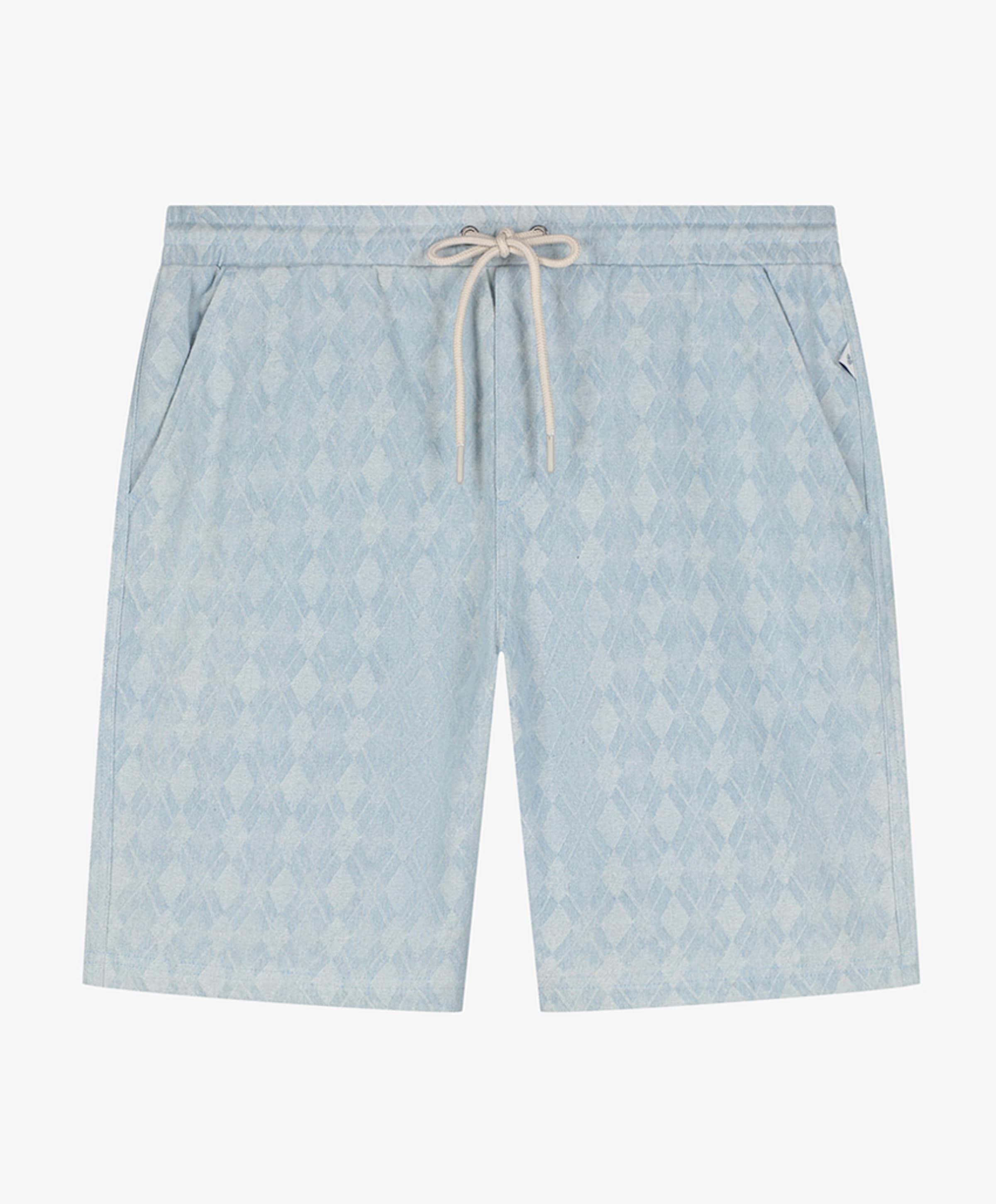 LAZORN BLEACHED DENIM JACQUARD SHORT heren korte broek blauw