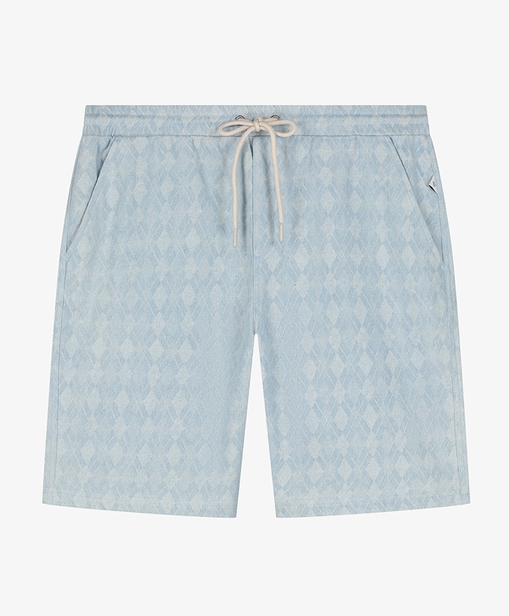 LAZORN BLEACHED DENIM JACQUARD SHORT heren korte broek blauw