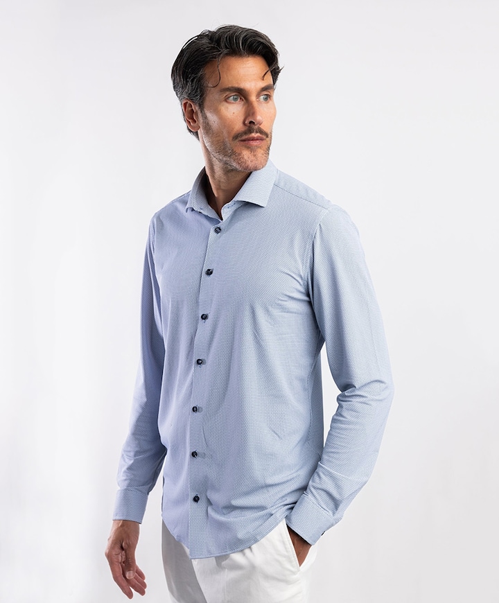 Heren overhemd lange mouw blauw