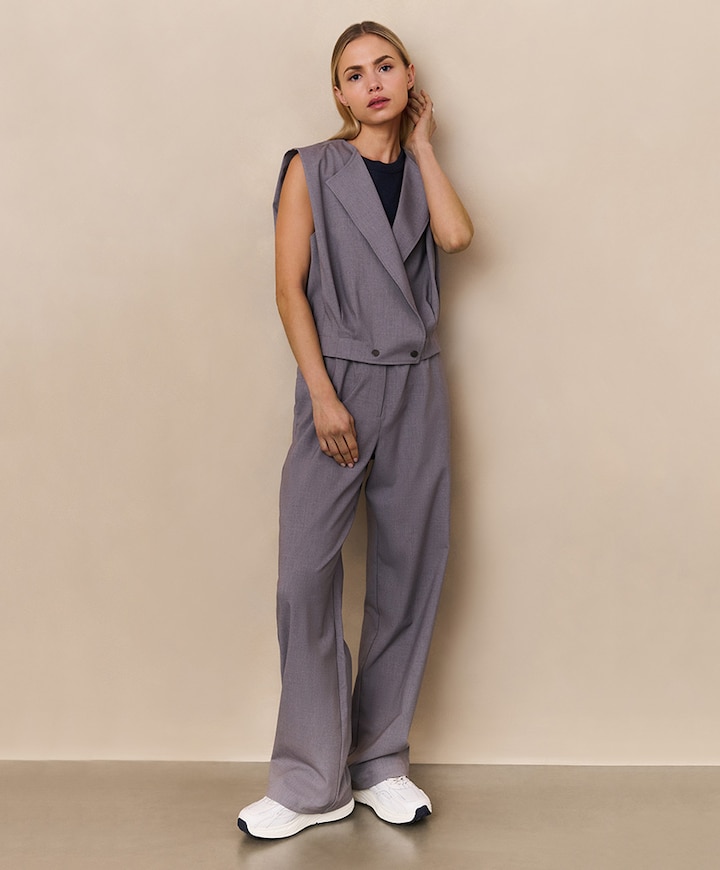 Woven wide leg broek grijs