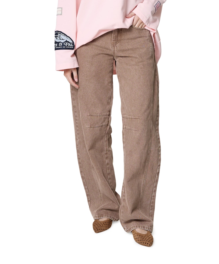 Drew Barrel Panel Tall Camel dames jeans beige
