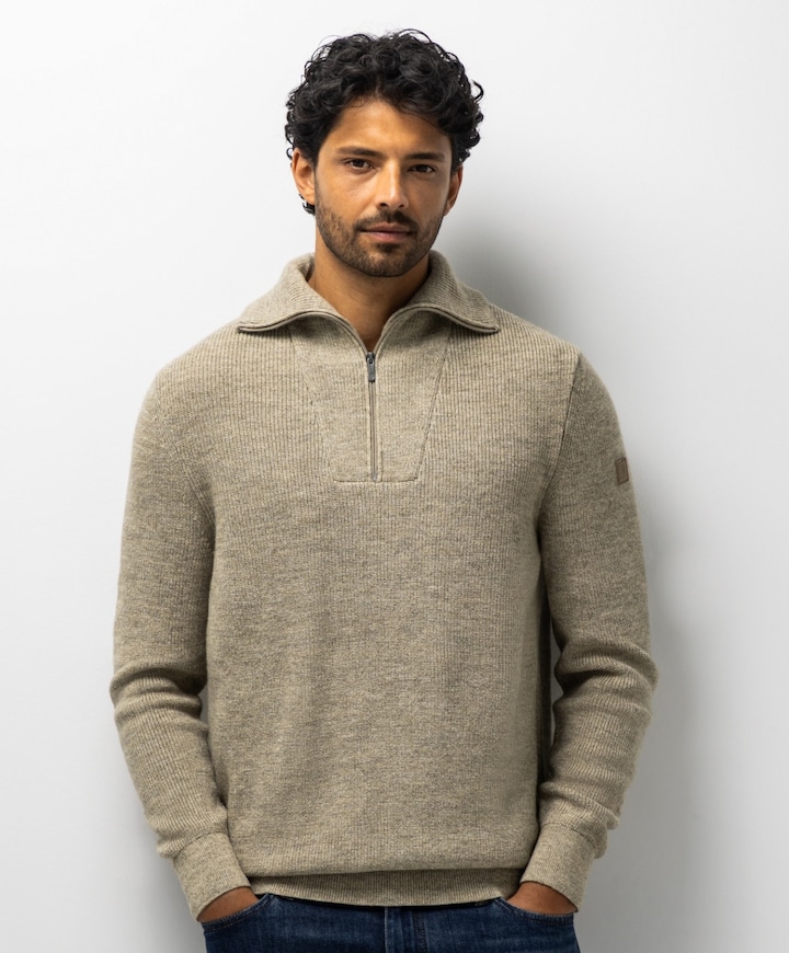 Heren trui met rits beige