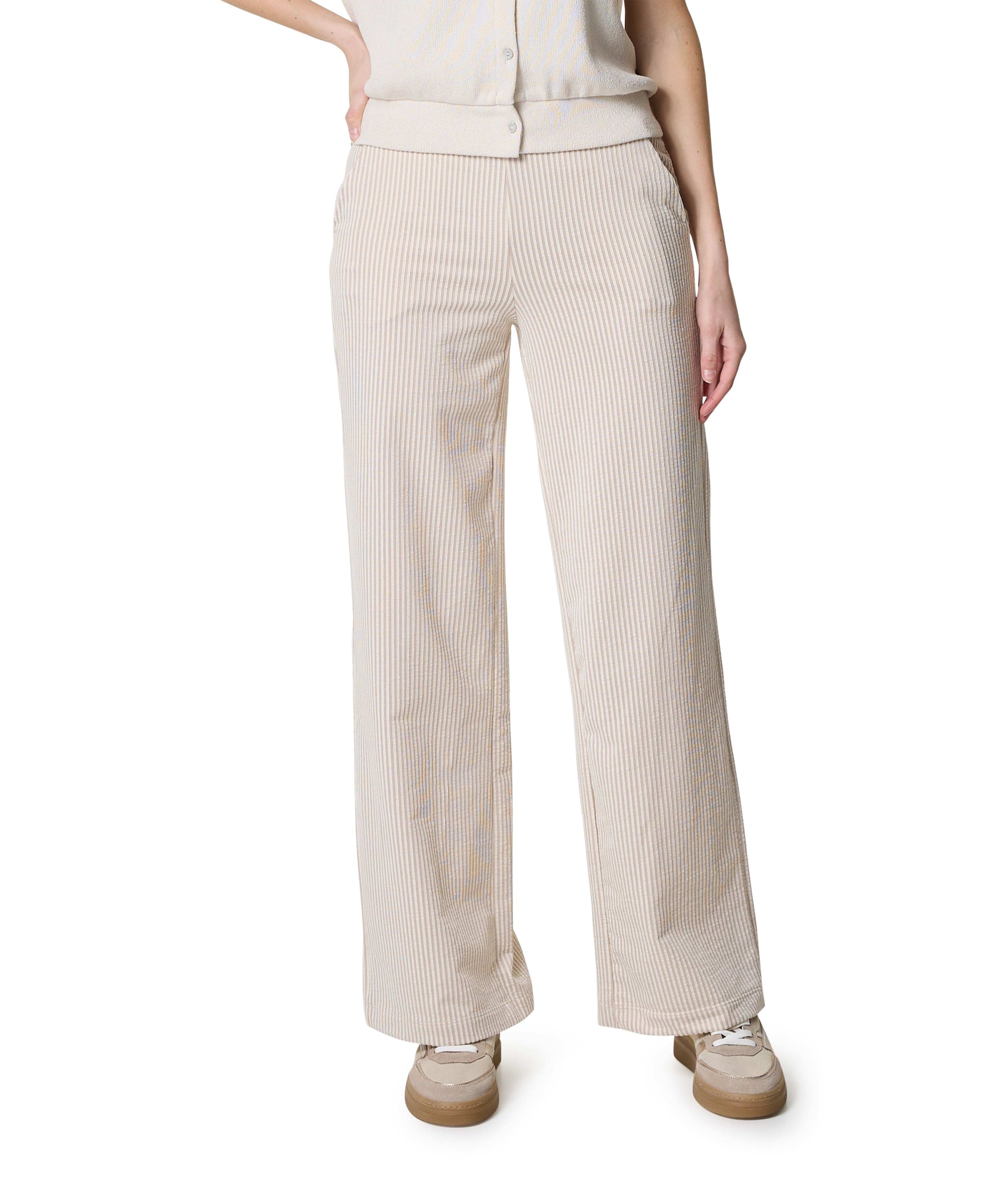 Strepen wid leg dames broek beige