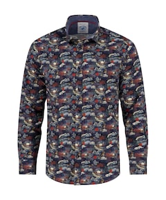 Heren overhemd lange mouw blauw