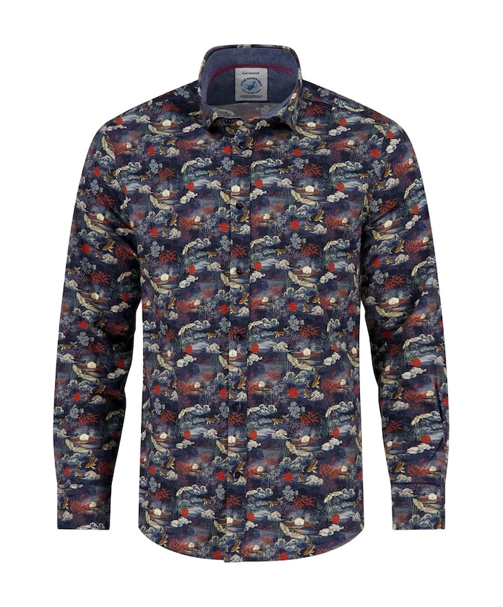 Heren overhemd lange mouw blauw