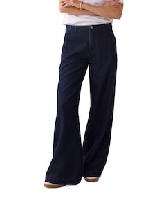 Wide leg Cotton lurex denim dames jeans blauw