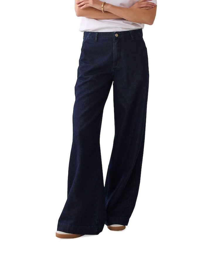 Wide leg Cotton lurex denim dames jeans blauw
