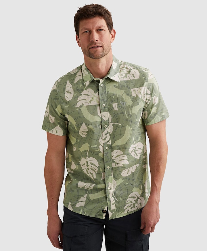 Heren overhemd korte mouw groen