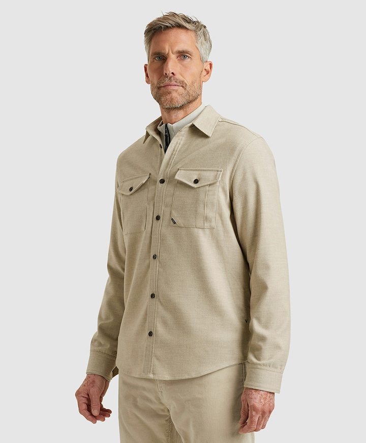 Heren overhemd lange mouw beige