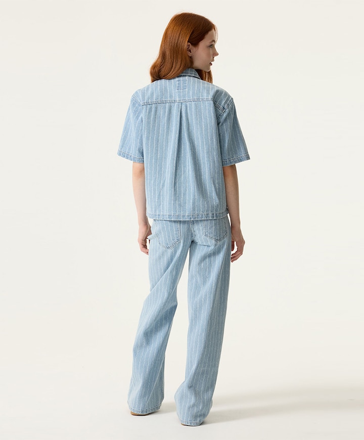 Meisjes blouse korte mouw blauw