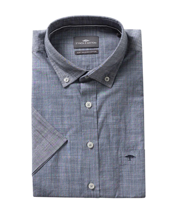 Heren overhemd korte mouw blauw