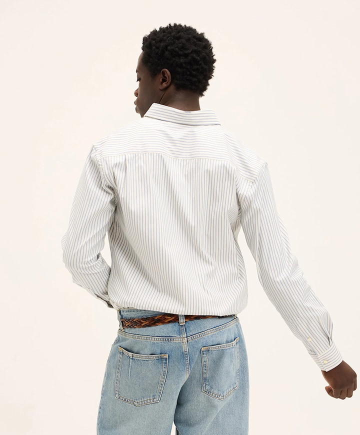 Heren overhemd lange mouw blauw