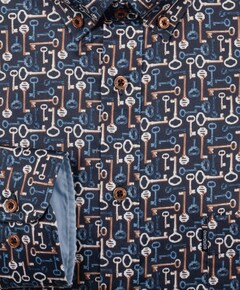 Heren overhemd lange mouw blauw