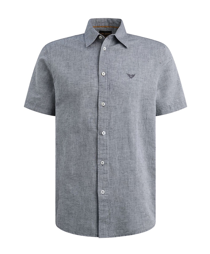 Heren overhemd korte mouw blauw