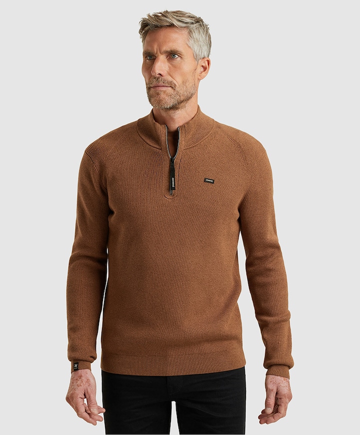 Heren trui met rits bruin