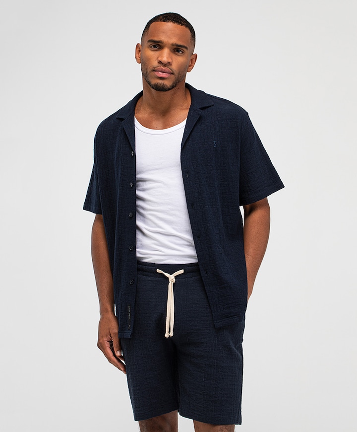 Heren overhemd korte mouw blauw