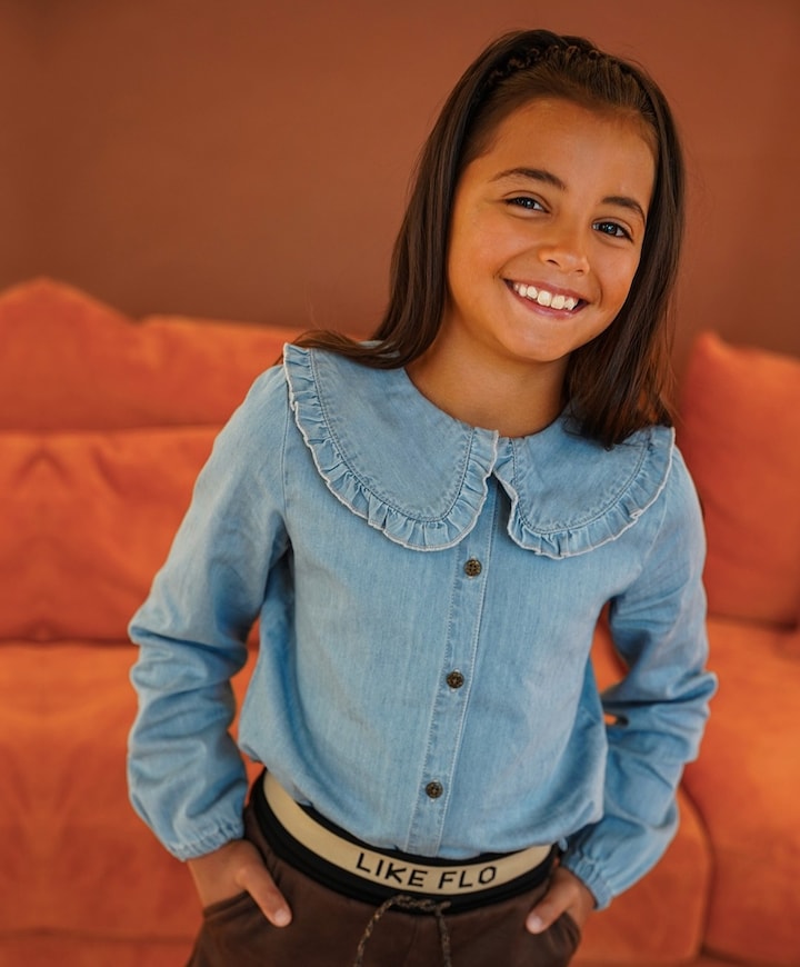 Meisjes blouse lange mouw blauw