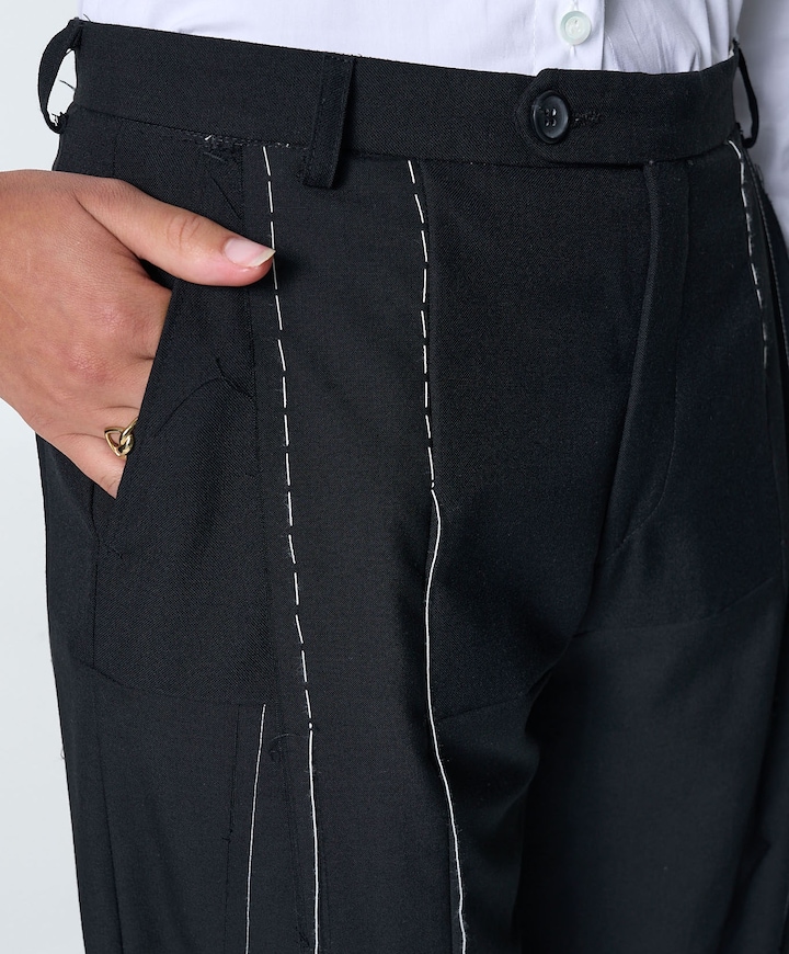 Contrast Stitching pantalon zwart