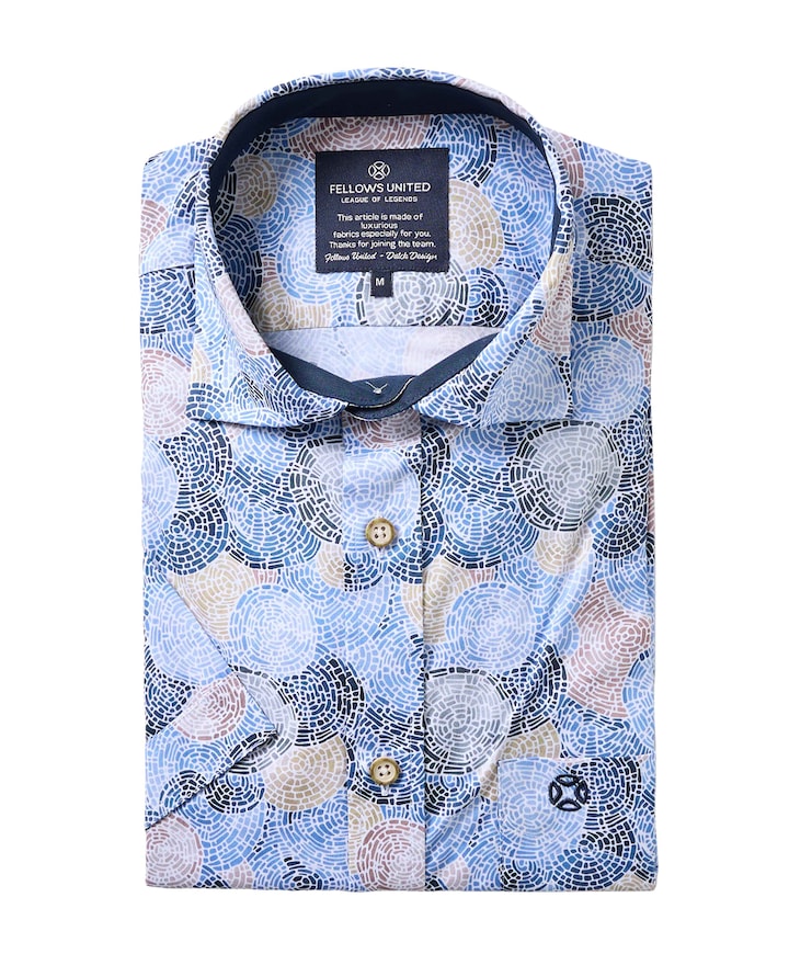 Heren overhemd korte mouw blauw