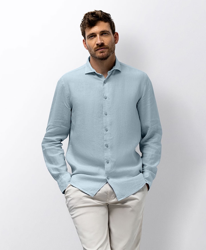 Heren overhemd lange mouw blauw