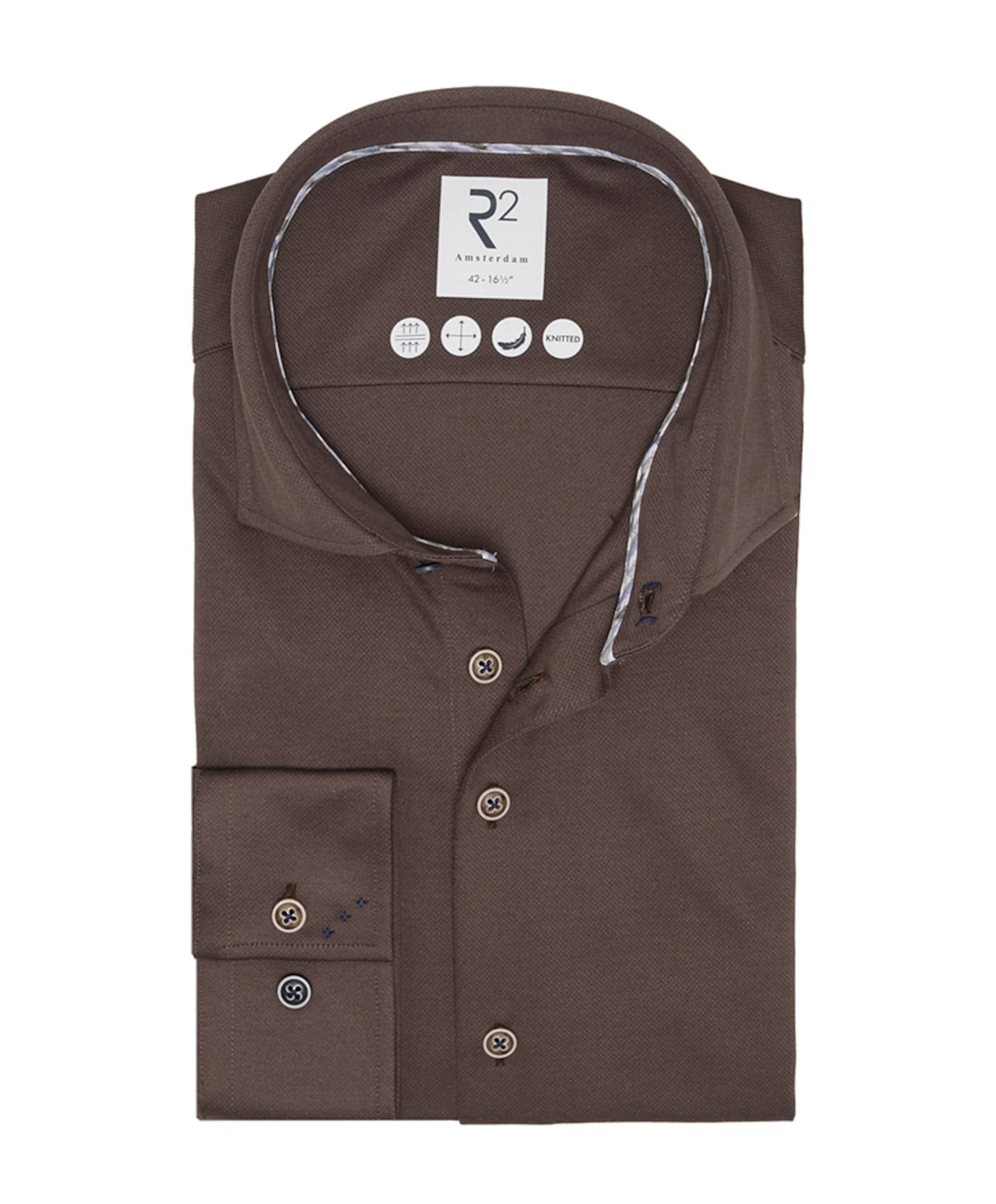 Heren overhemd lange mouw bruin