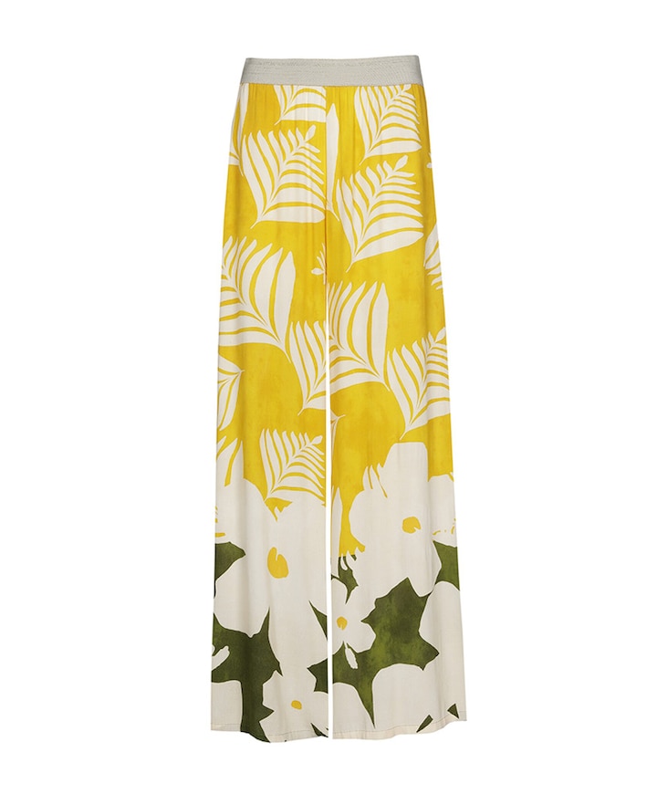 viscose bedrukt elastiek dames broek geel