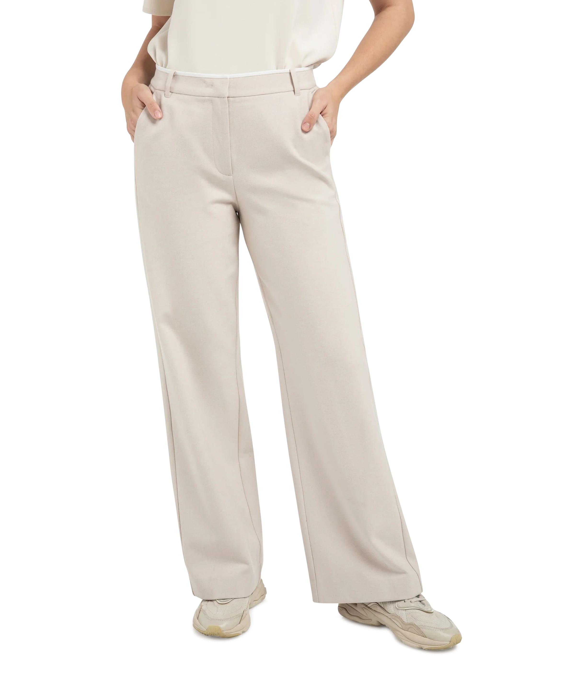 Geweven broek met wijde pijpen dames grijs