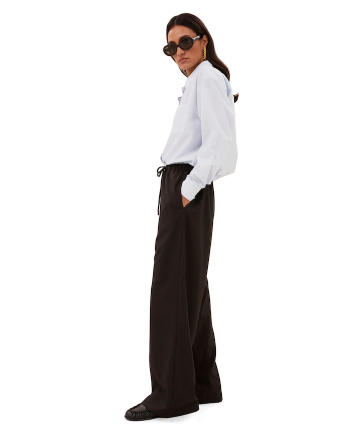 pelle pinstripe dames broek bruin