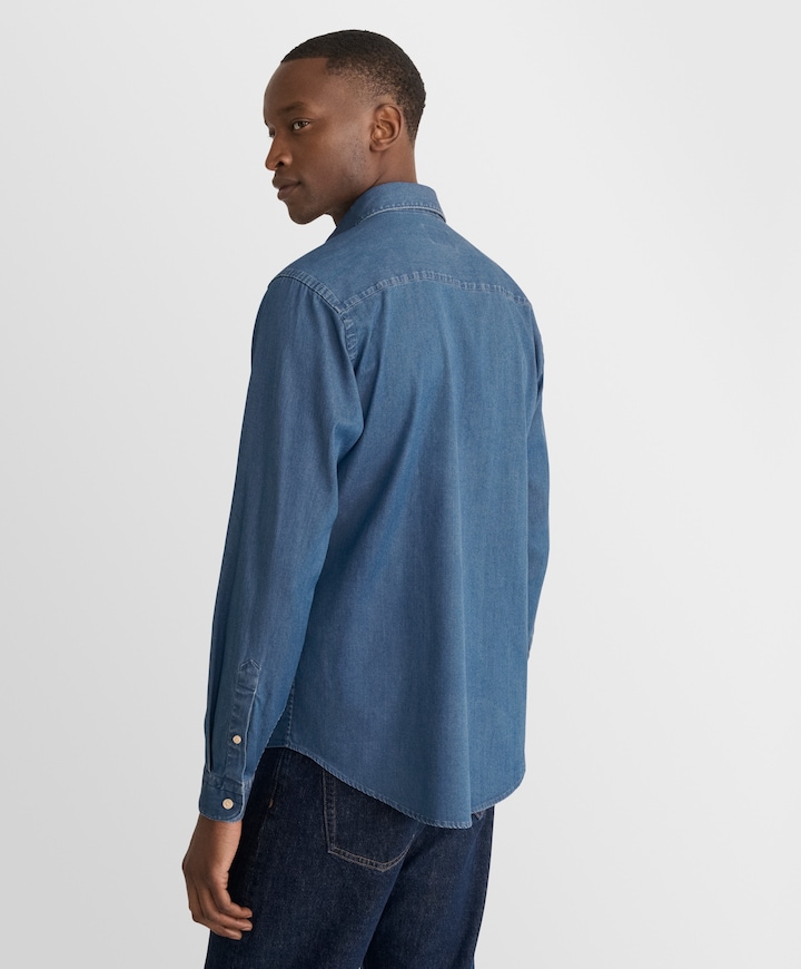 Heren overhemd lange mouw blauw