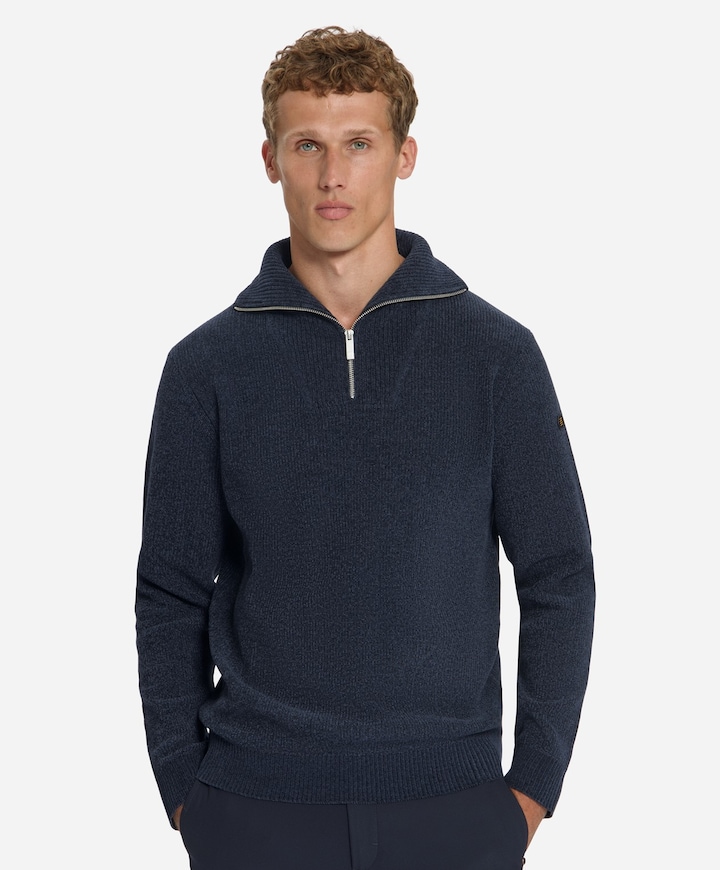 Heren trui met rits blauw