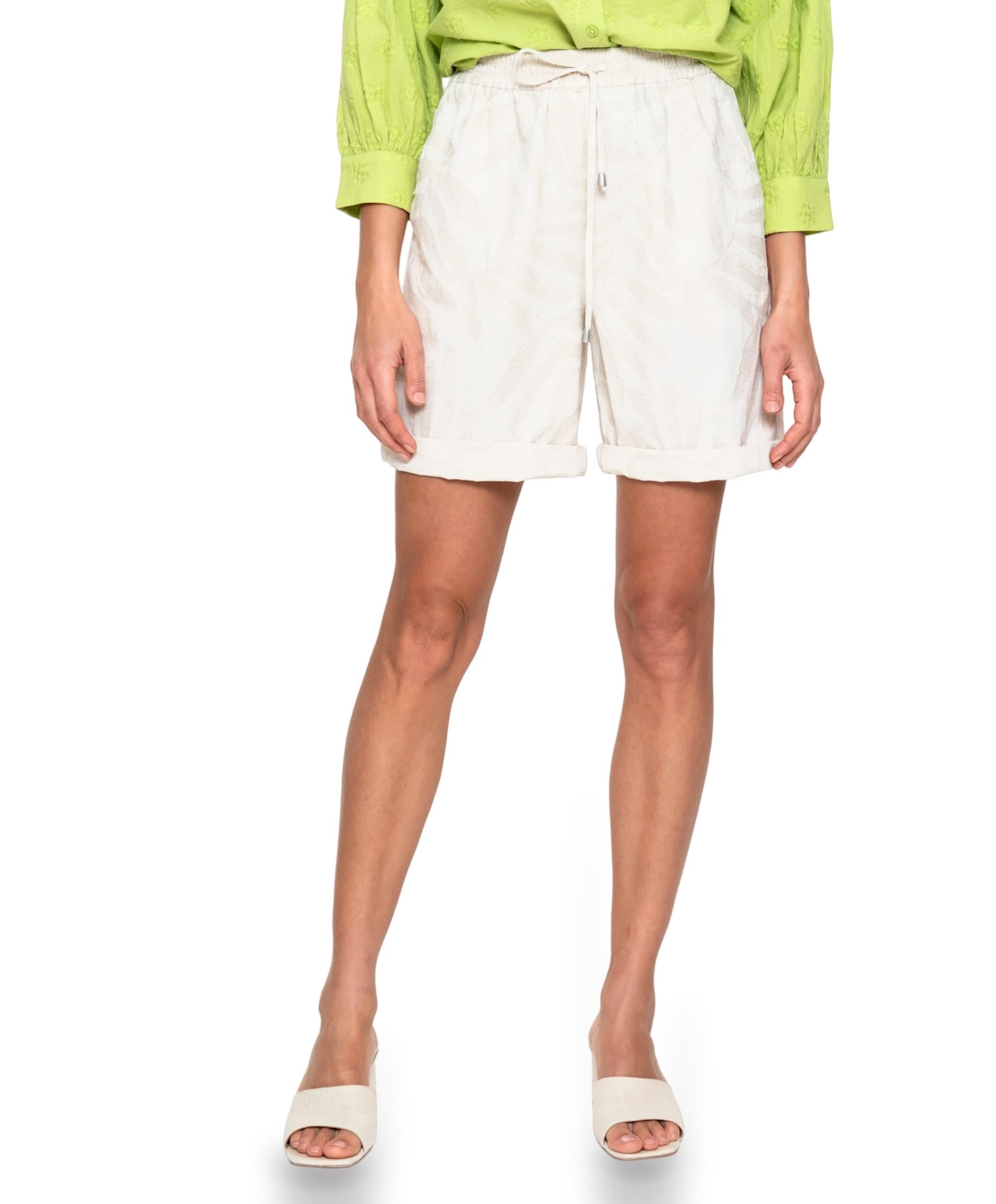 Shorts belt linnen jacquard dames broek ecru
