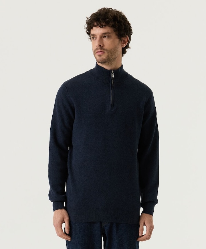 Heren trui met rits blauw